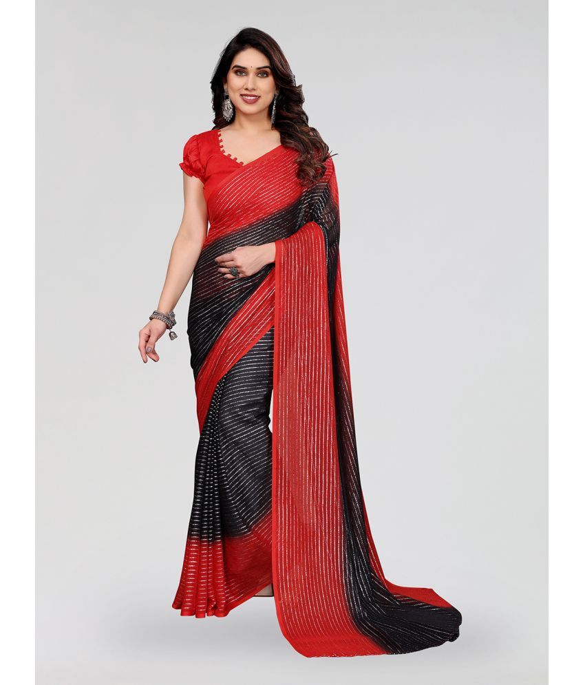     			Kashvi Sarees Georgette Striped Saree With Blouse Piece ( Black , Pack of 1 )