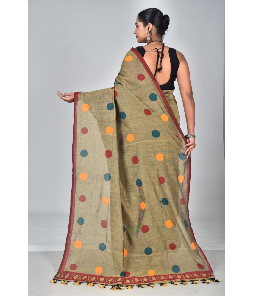     			SARADA HANDLOOM Cotton Solid Saree With Blouse Piece ( Khaki , Pack of 1 )