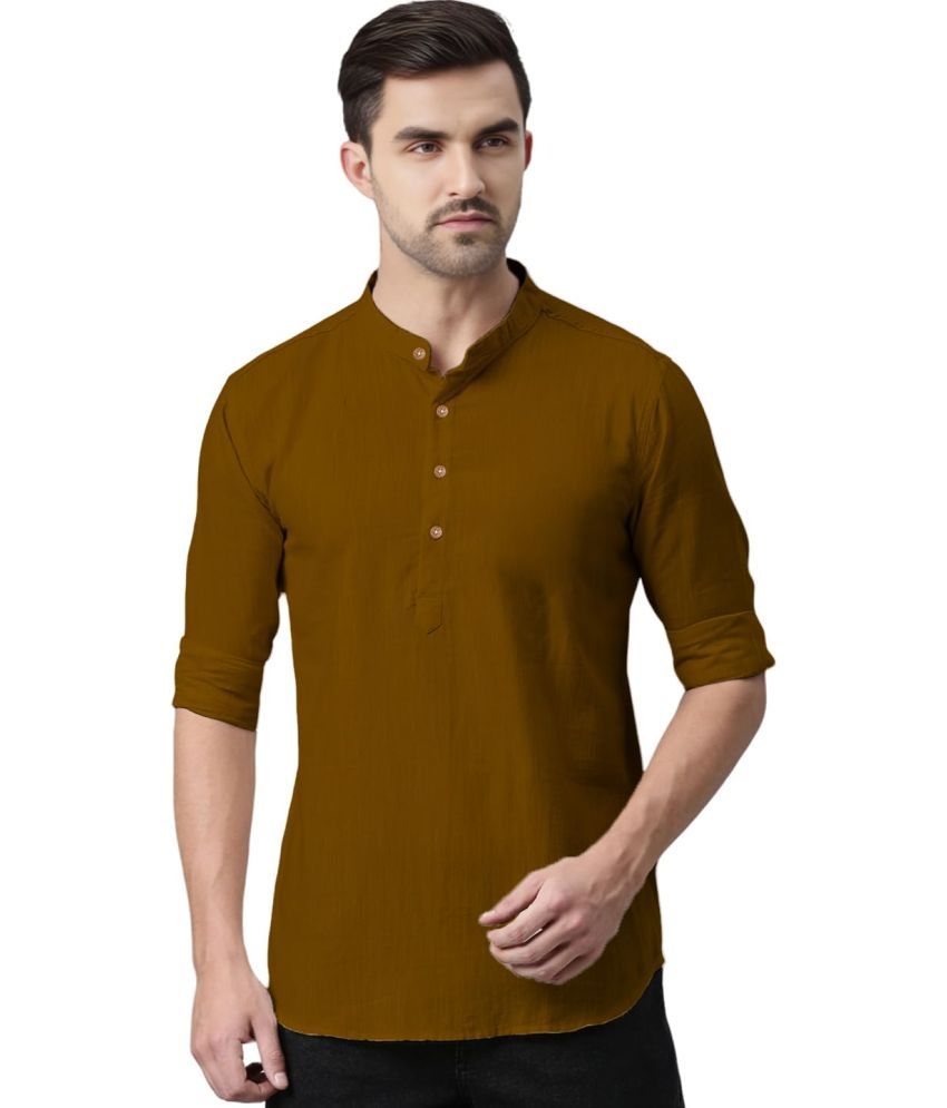     			UNI VIBE Brown Cotton Men's Shirt Style Kurta ( Pack of 1 )