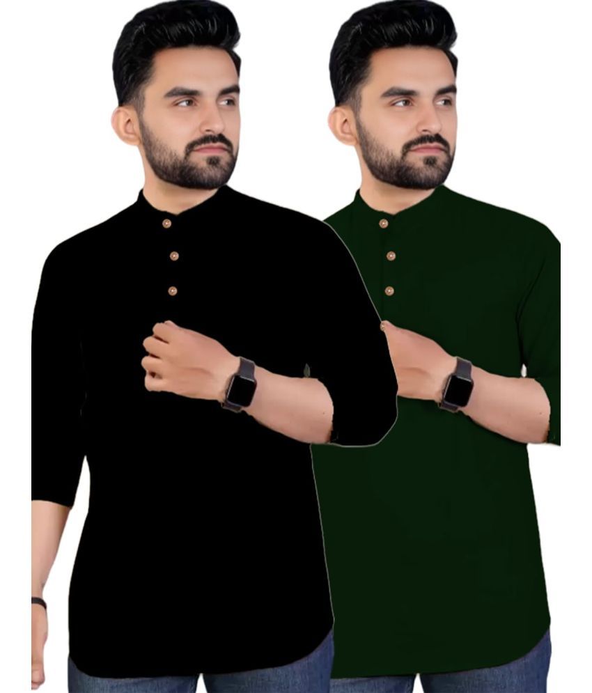     			UNI VIBE Green Cotton Men's Shirt Style Kurta ( Pack of 2 )