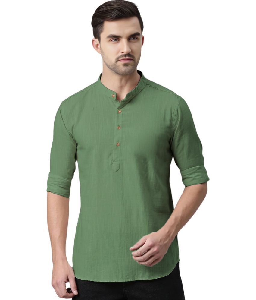     			UNI VIBE Light Green Cotton Men's Shirt Style Kurta ( Pack of 1 )