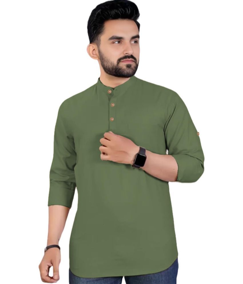     			UNI VIBE Light Green Cotton Men's Shirt Style Kurta ( Pack of 1 )