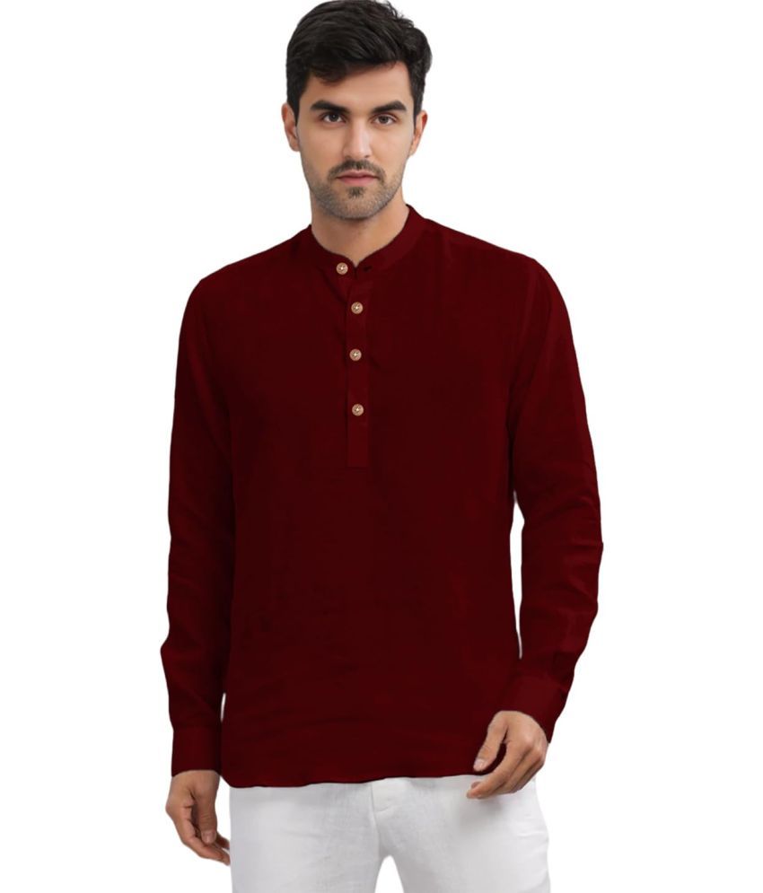     			UNI VIBE Maroon Cotton Men's Shirt Style Kurta ( Pack of 1 )