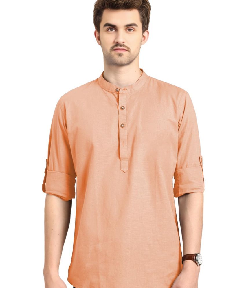     			UNI VIBE Orange Cotton Men's Shirt Style Kurta ( Pack of 1 )