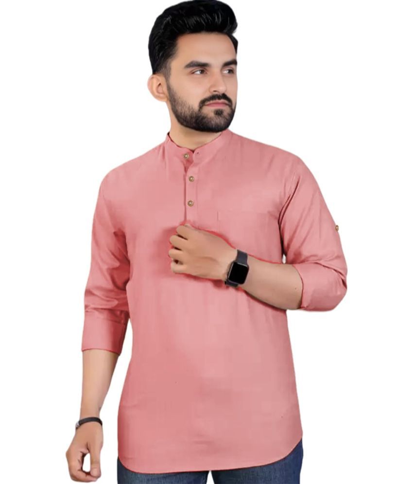     			UNI VIBE Peach Cotton Men's Shirt Style Kurta ( Pack of 1 )