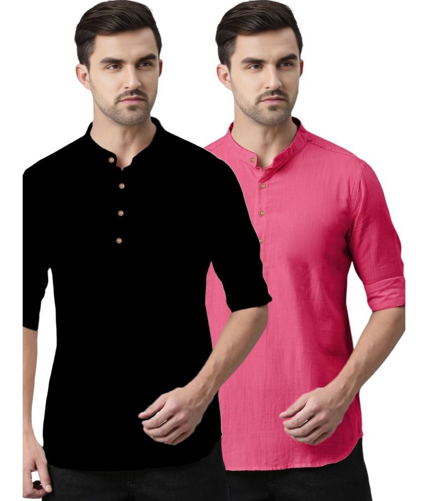     			UNI VIBE Pink Cotton Men's Shirt Style Kurta ( Pack of 2 )