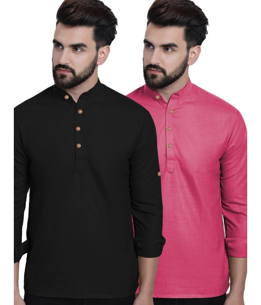     			UNI VIBE Pink Cotton Men's Shirt Style Kurta ( Pack of 2 )