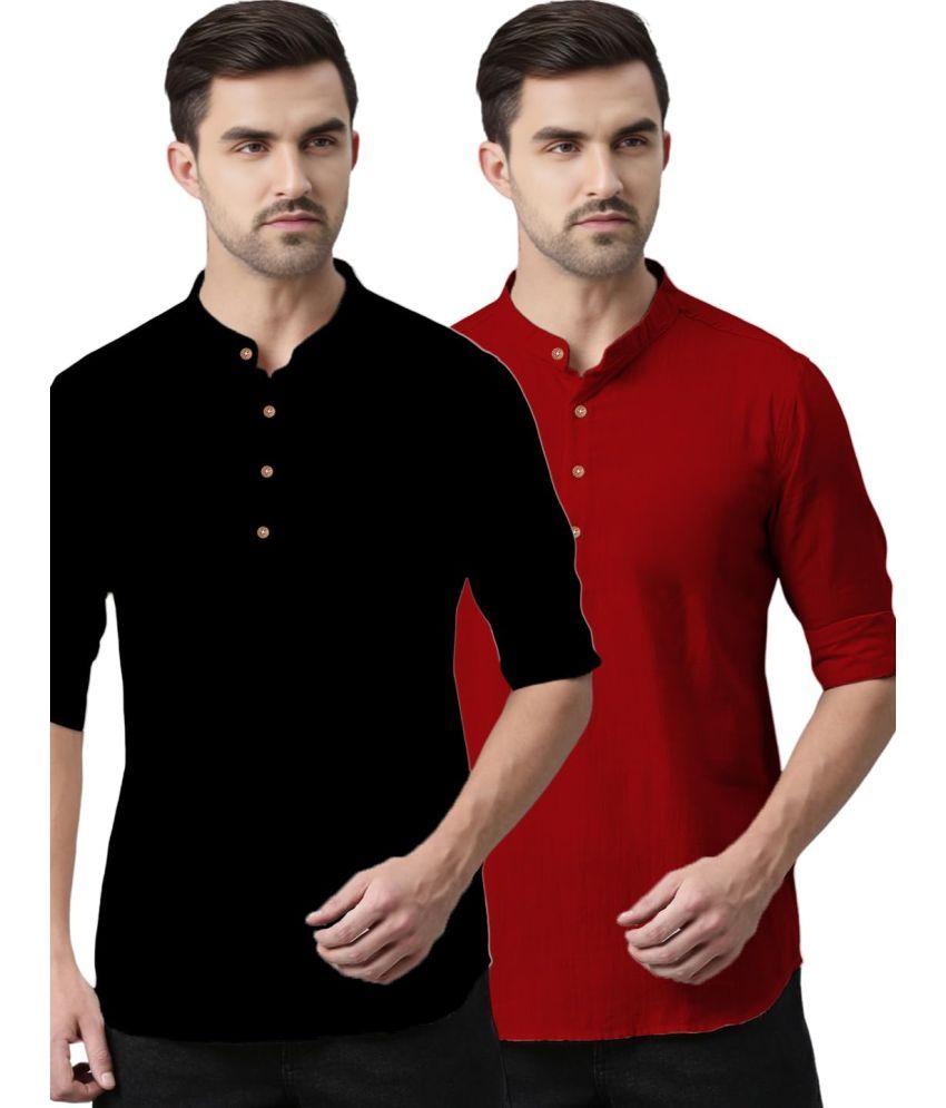     			UNI VIBE Red Cotton Men's Shirt Style Kurta ( Pack of 2 )