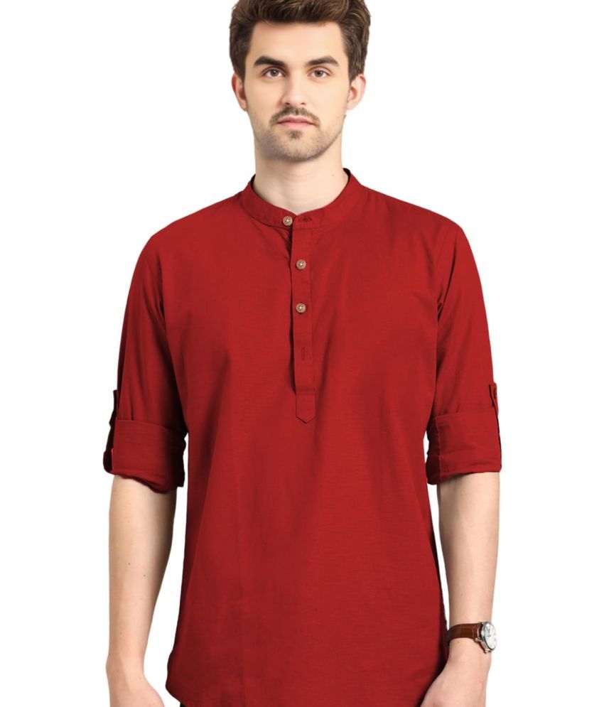     			UNI VIBE Red Cotton Men's Shirt Style Kurta ( Pack of 1 )