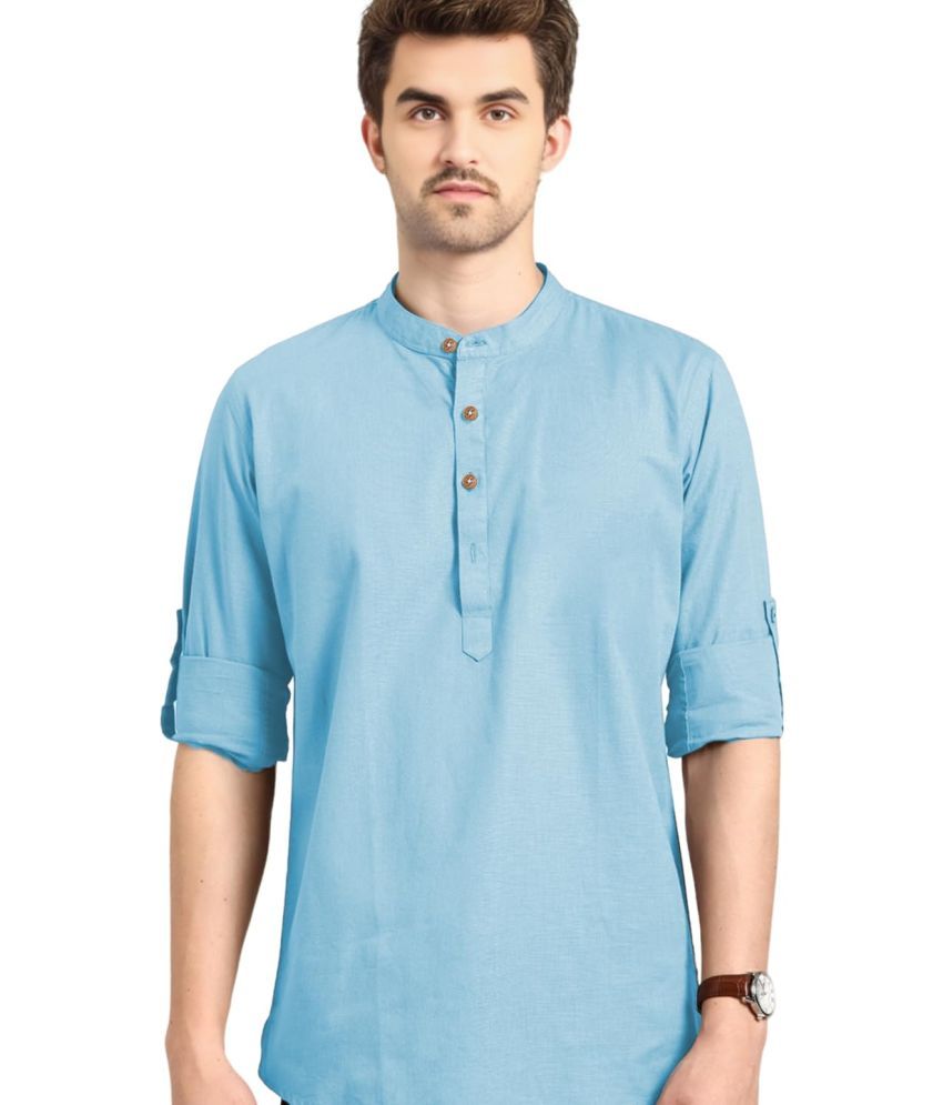     			UNI VIBE Sky Blue Cotton Men's Shirt Style Kurta ( Pack of 1 )