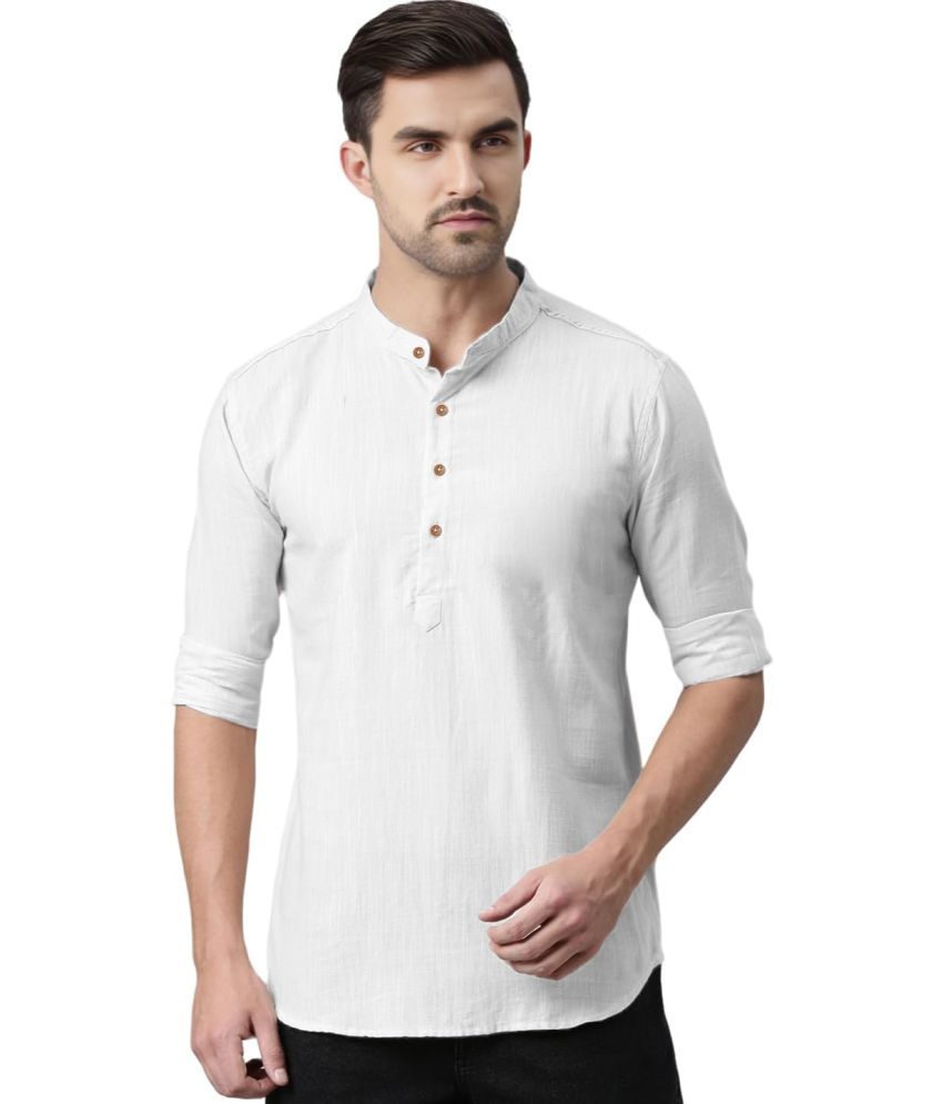     			UNI VIBE White Cotton Men's Shirt Style Kurta ( Pack of 1 )