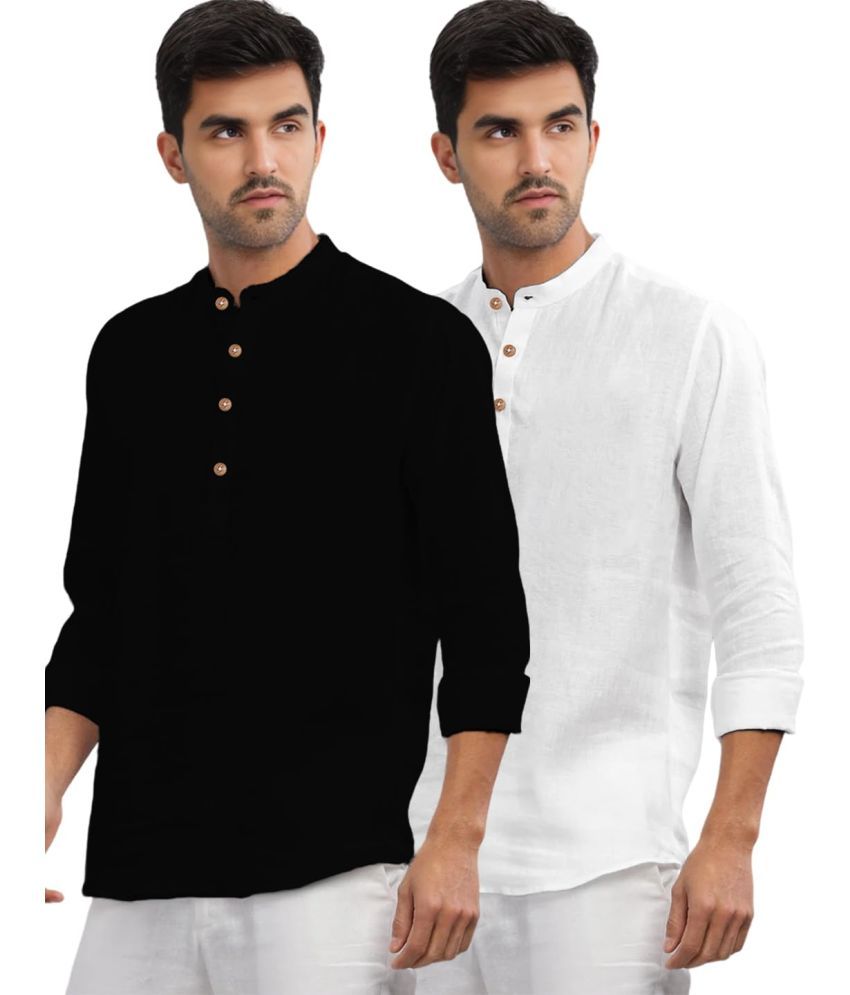     			UNI VIBE White Cotton Men's Shirt Style Kurta ( Pack of 2 )