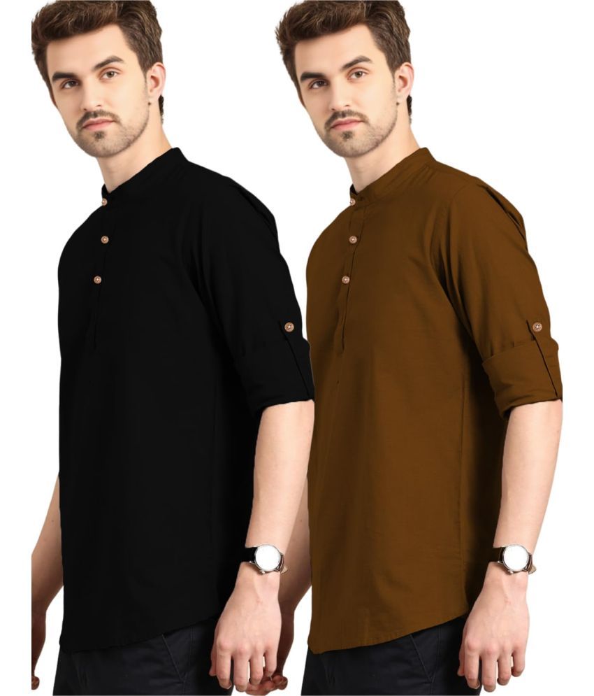     			Vida Loca Brown Cotton Men's Shirt Style Kurta ( Pack of 2 )