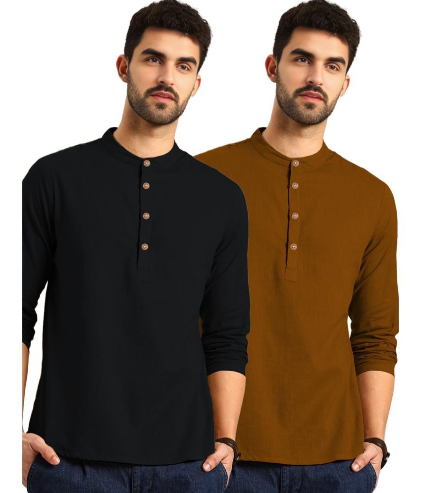     			Vida Loca Brown Cotton Men's Shirt Style Kurta ( Pack of 2 )