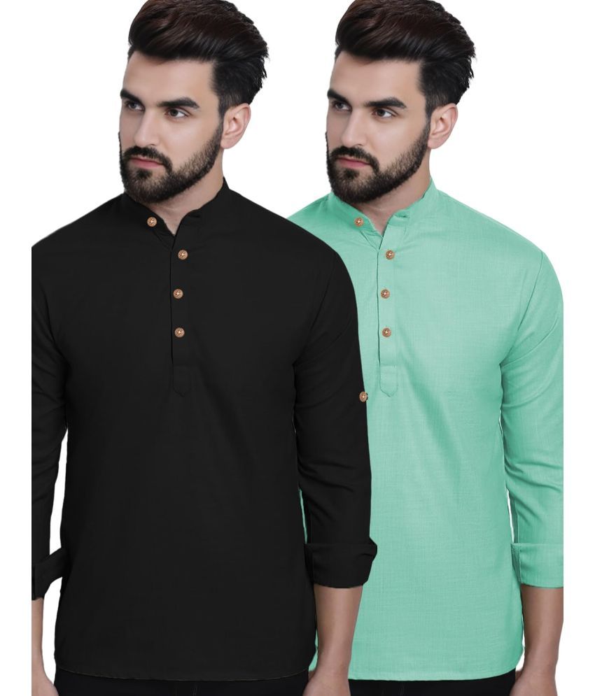     			Vida Loca Light Blue Cotton Men's Shirt Style Kurta ( Pack of 2 )