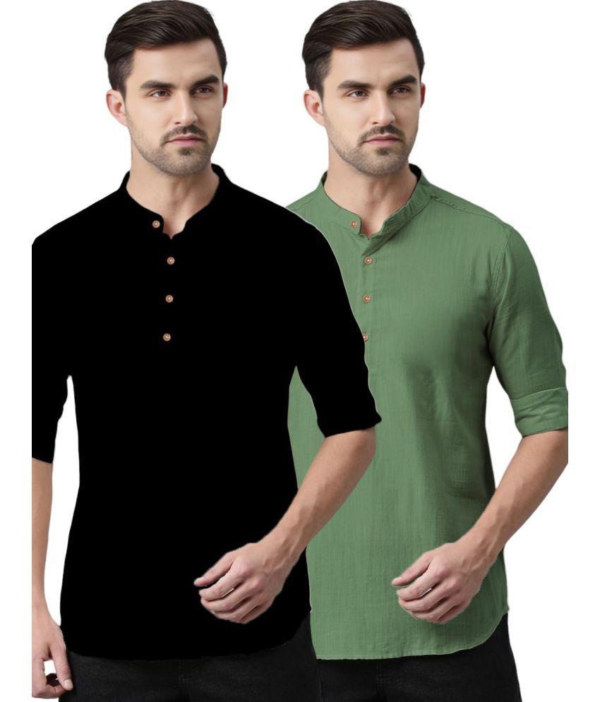     			Vida Loca Light Green Cotton Men's Shirt Style Kurta ( Pack of 2 )