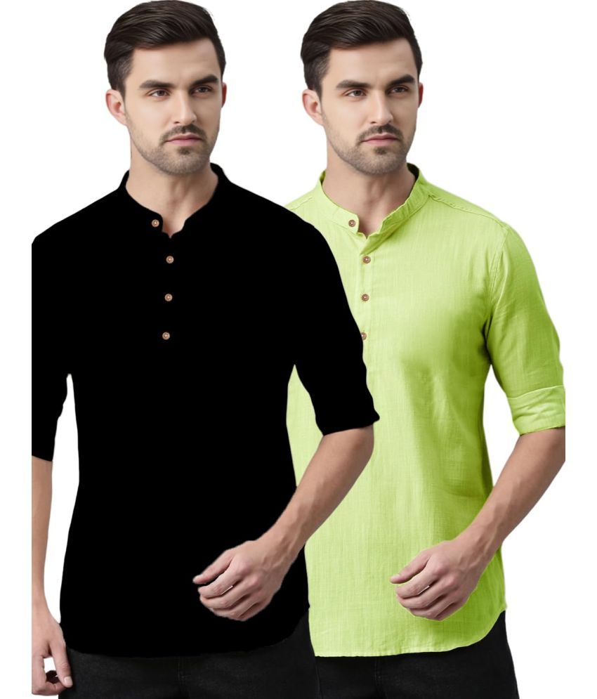     			Vida Loca Sea Green Cotton Men's Shirt Style Kurta ( Pack of 2 )