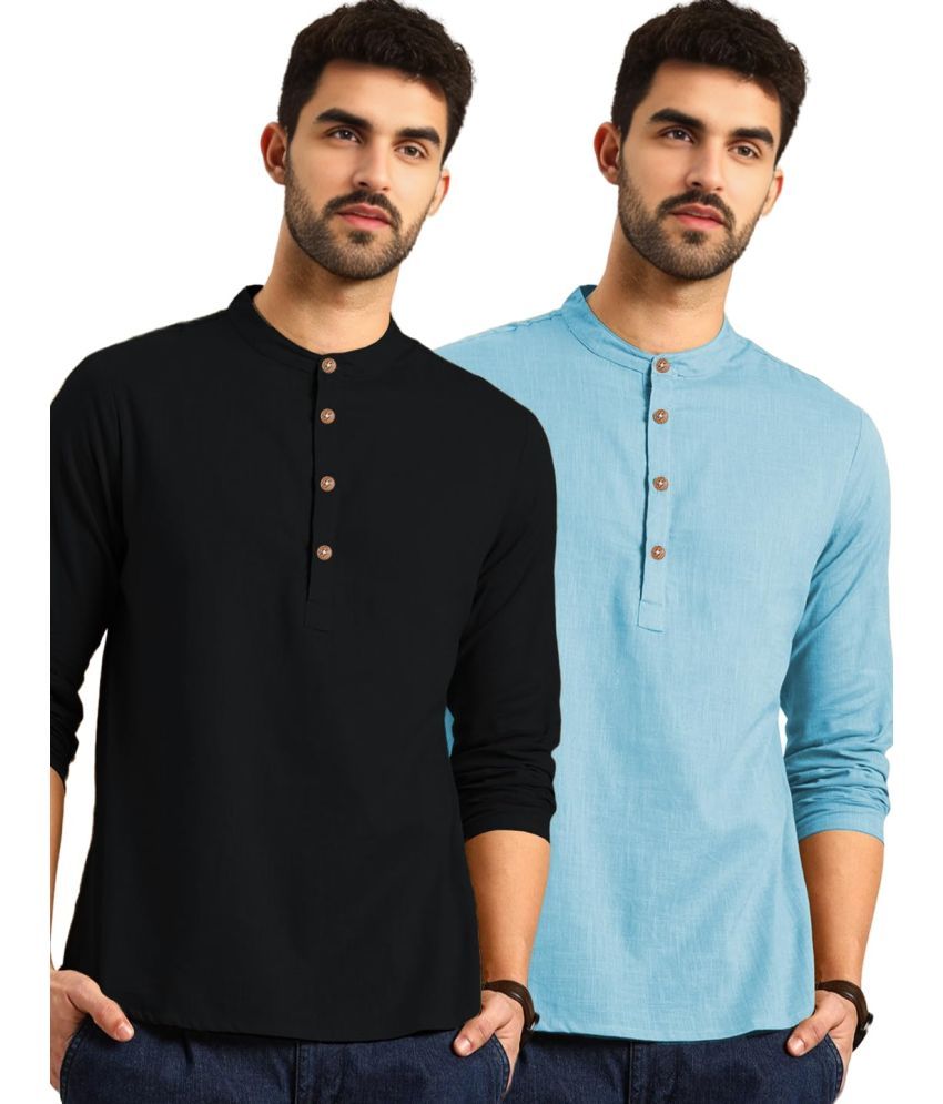     			Vida Loca Sky Blue Cotton Men's Shirt Style Kurta ( Pack of 2 )