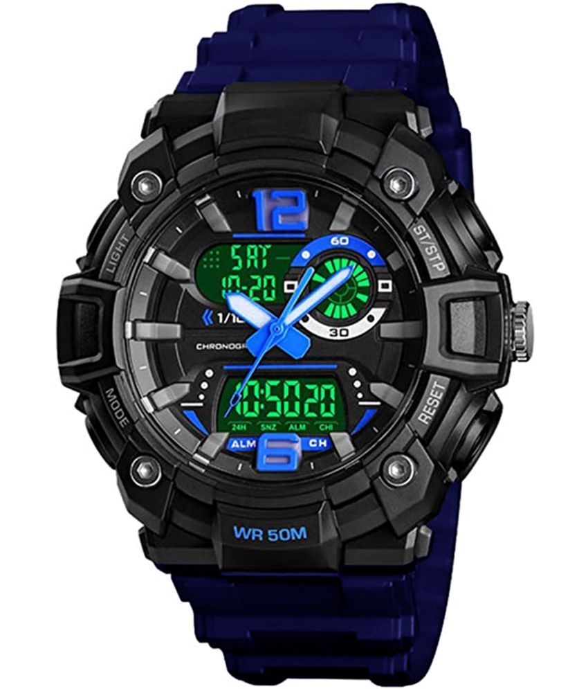     			YUKAX Blue Silicon Analog-Digital Men's Watch