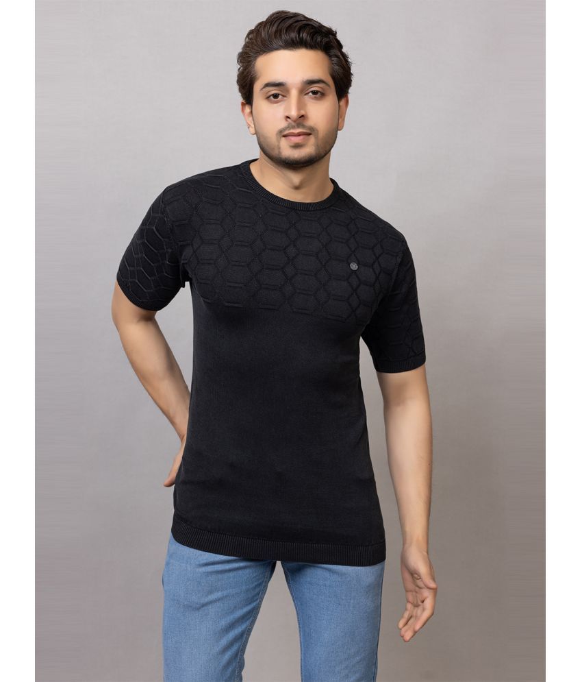     			woolkart Viscose Regular Fit Self Design Half Sleeves Men's Round T-Shirt - Black ( Pack of 1 )