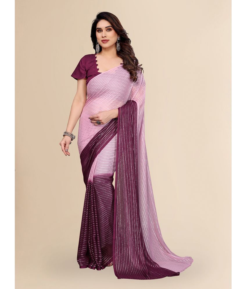     			ANAND SAREES Georgette Striped Saree With Blouse Piece ( Magenta , Pack of 1 )