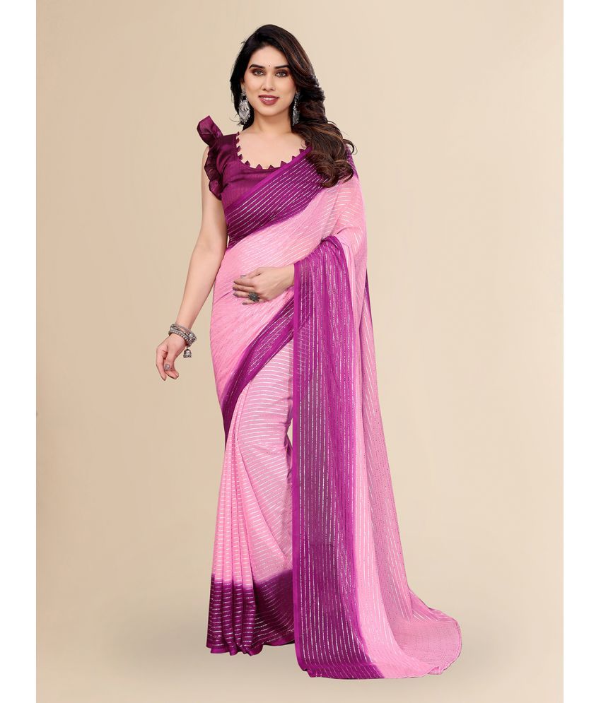     			ANAND SAREES Georgette Striped Saree With Blouse Piece ( Pink , Pack of 1 )