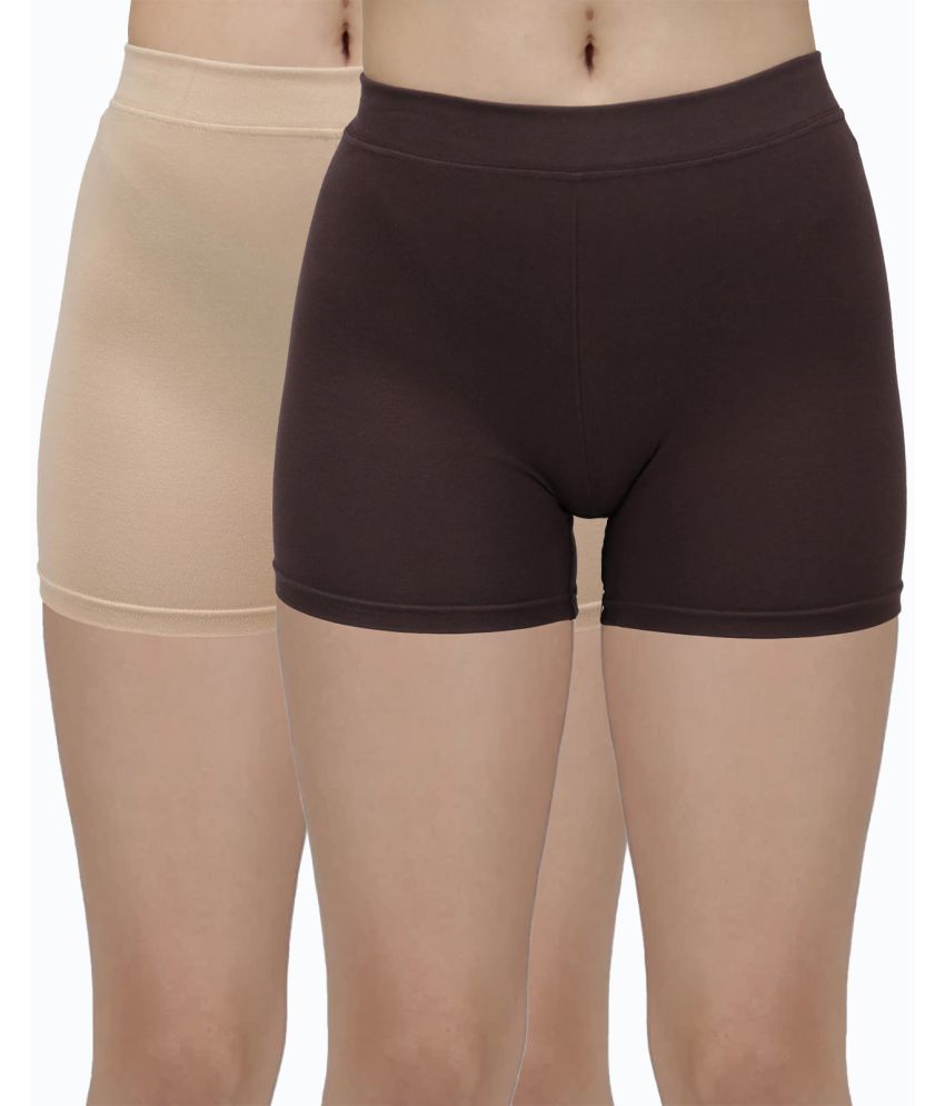     			Amul comfy Pack of 2 Cotton Safety Shorts For Women ( Brown )