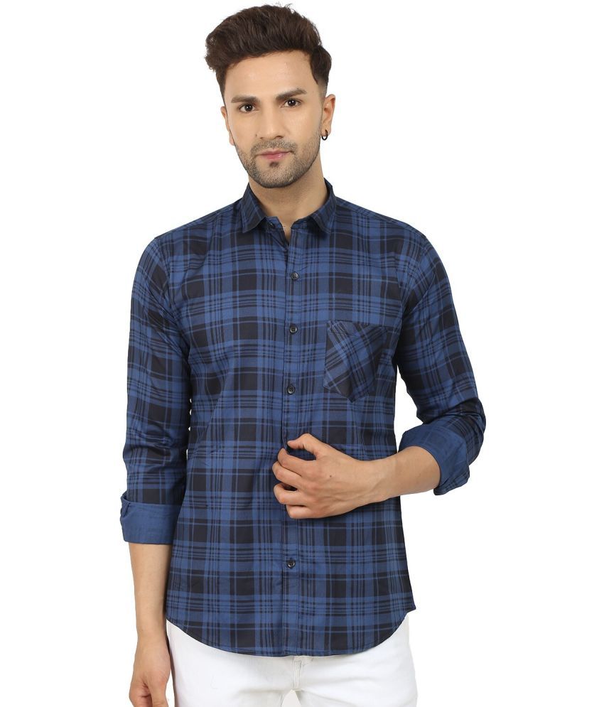     			Fatty Mouse Cotton Blend Regular Fit Checks Full Sleeves Men's Casual Shirt - Dark Blue ( Pack of 1 )