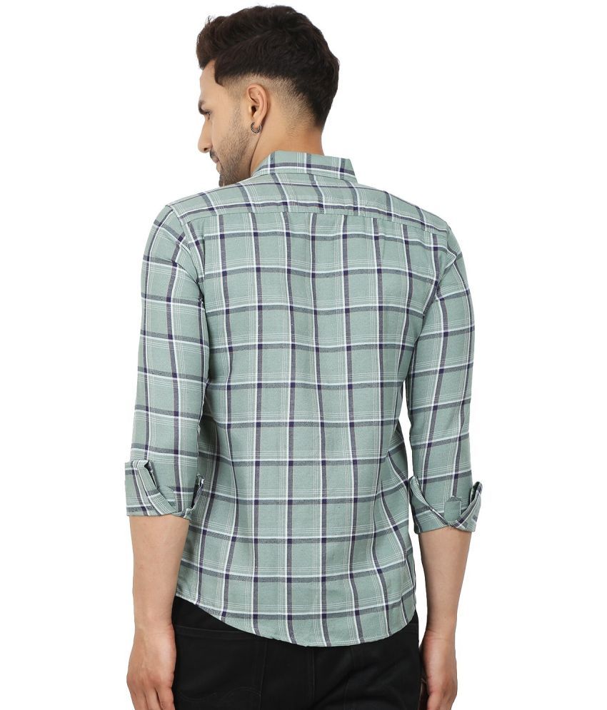     			Fatty Mouse Cotton Blend Regular Fit Checks Full Sleeves Men's Casual Shirt - Light Green ( Pack of 1 )