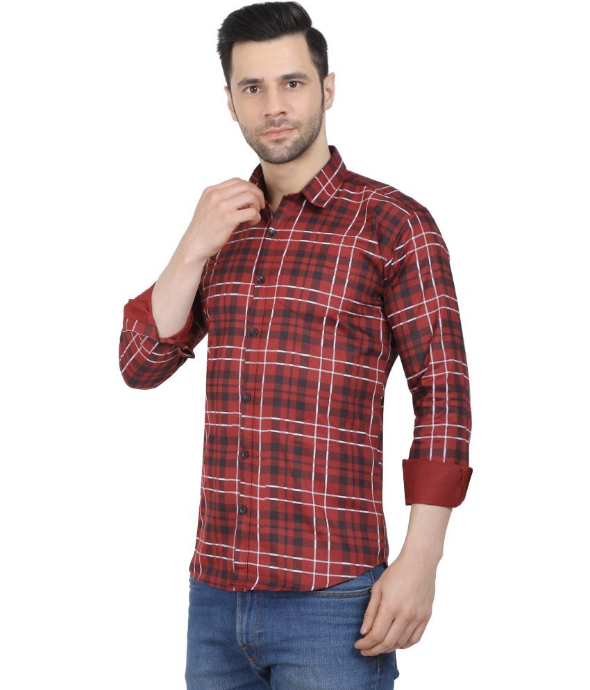     			Fatty Mouse Cotton Blend Regular Fit Checks Full Sleeves Men's Casual Shirt - Maroon ( Pack of 1 )