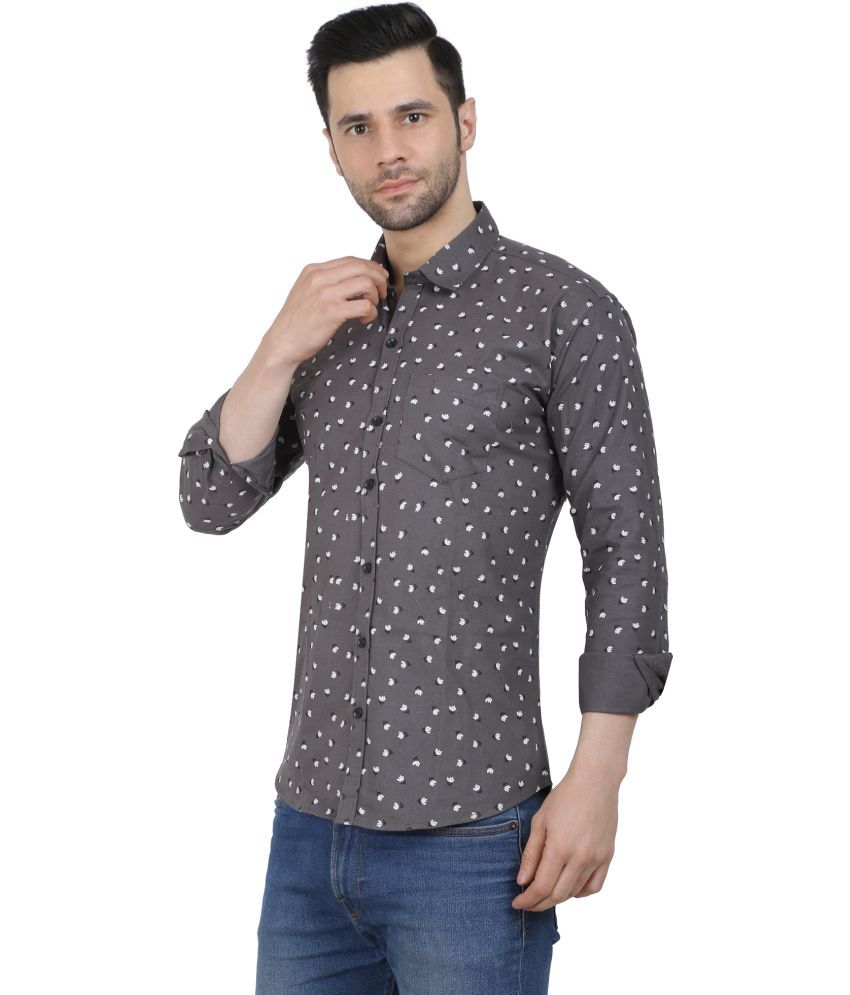     			Fatty Mouse Cotton Blend Regular Fit Printed Full Sleeves Men's Casual Shirt - Grey ( Pack of 1 )