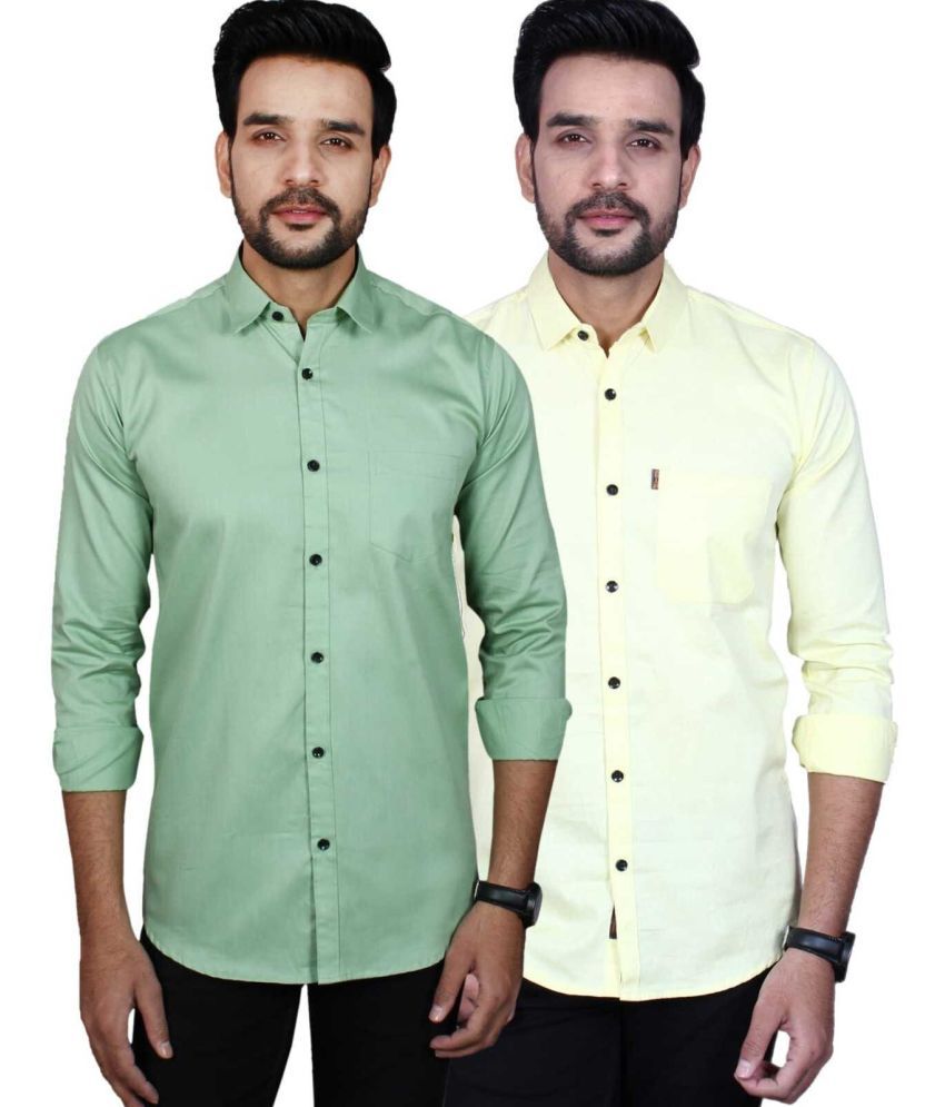     			Fatty Mouse Cotton Blend Regular Fit Solids Full Sleeves Men's Casual Shirt - Light Green ( Pack of 2 )