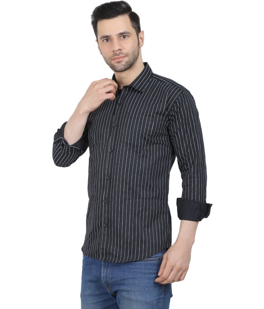     			Fatty Mouse Cotton Blend Regular Fit Striped Full Sleeves Men's Casual Shirt - Black ( Pack of 1 )