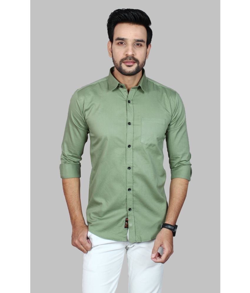     			Fatty Mouse Cotton Blend Regular Fit Solids Full Sleeves Men's Casual Shirt - Light Green ( Pack of 1 )