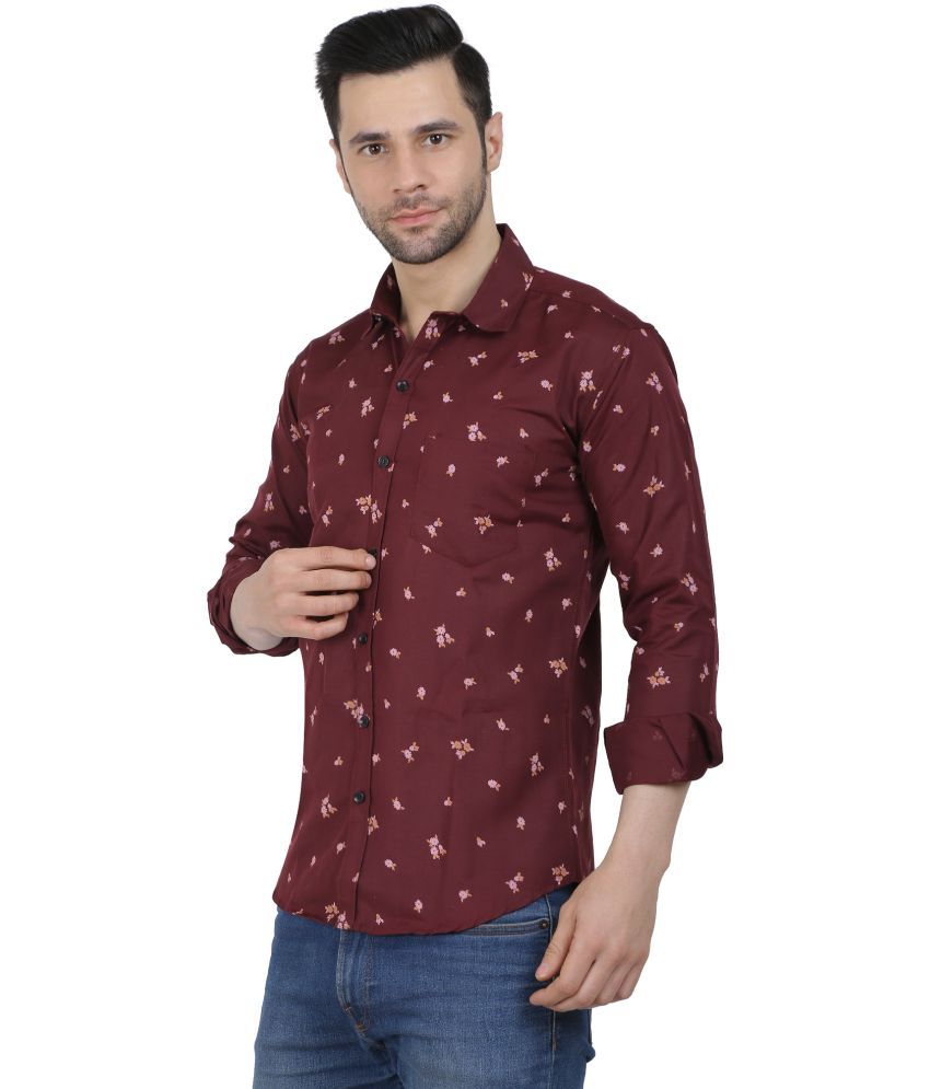     			Fatty Mouse Cotton Blend Regular Fit Printed Full Sleeves Men's Casual Shirt - Maroon ( Pack of 1 )