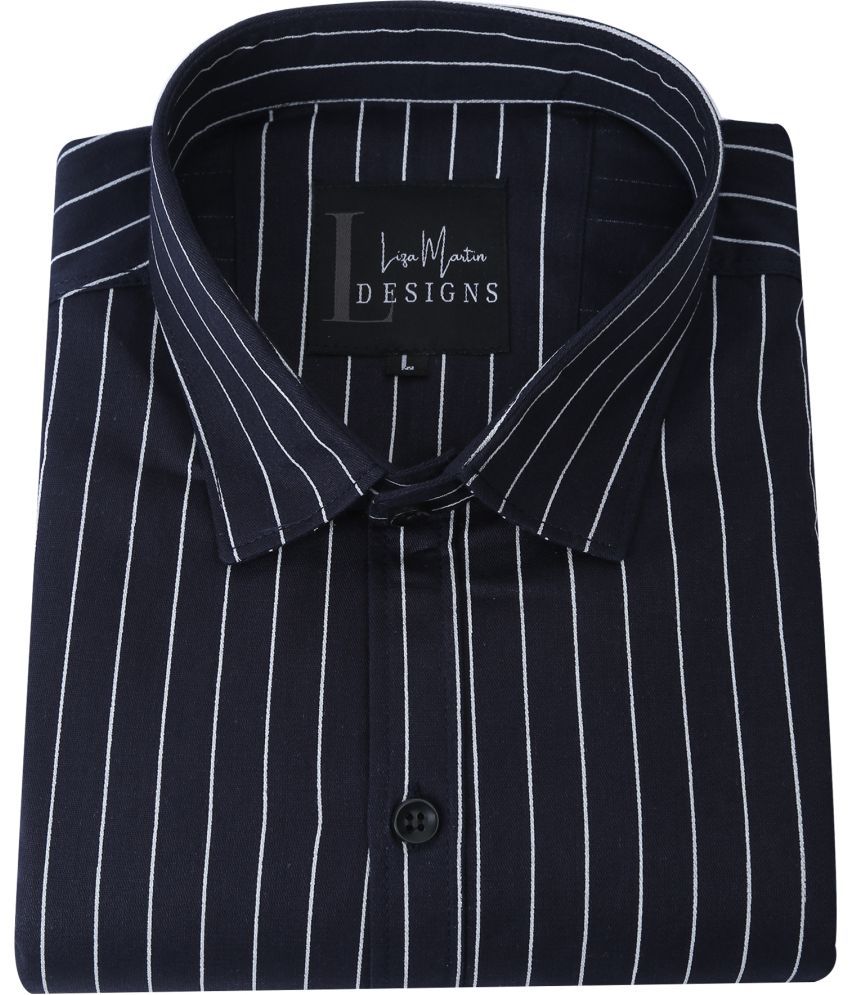     			Fatty Mouse Cotton Blend Regular Fit Striped Full Sleeves Men's Casual Shirt - Dark Blue ( Pack of 1 )