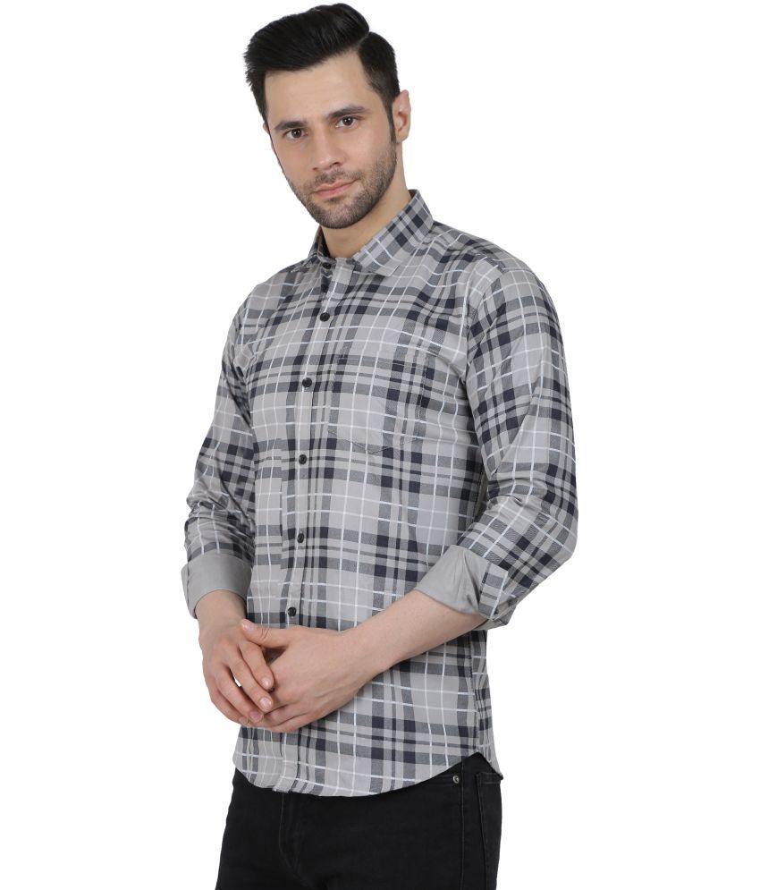     			Fatty Mouse Cotton Blend Regular Fit Checks Full Sleeves Men's Casual Shirt - Grey ( Pack of 1 )