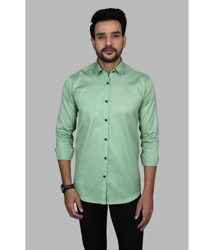     			Fatty Mouse Cotton Blend Regular Fit Solids Full Sleeves Men's Casual Shirt - Light Green ( Pack of 1 )