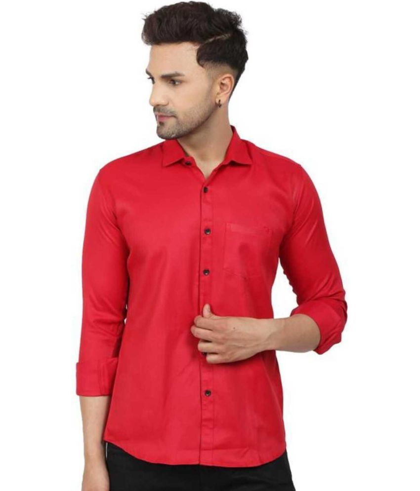     			Fatty Mouse Cotton Blend Regular Fit Solids Full Sleeves Men's Casual Shirt - Red ( Pack of 1 )