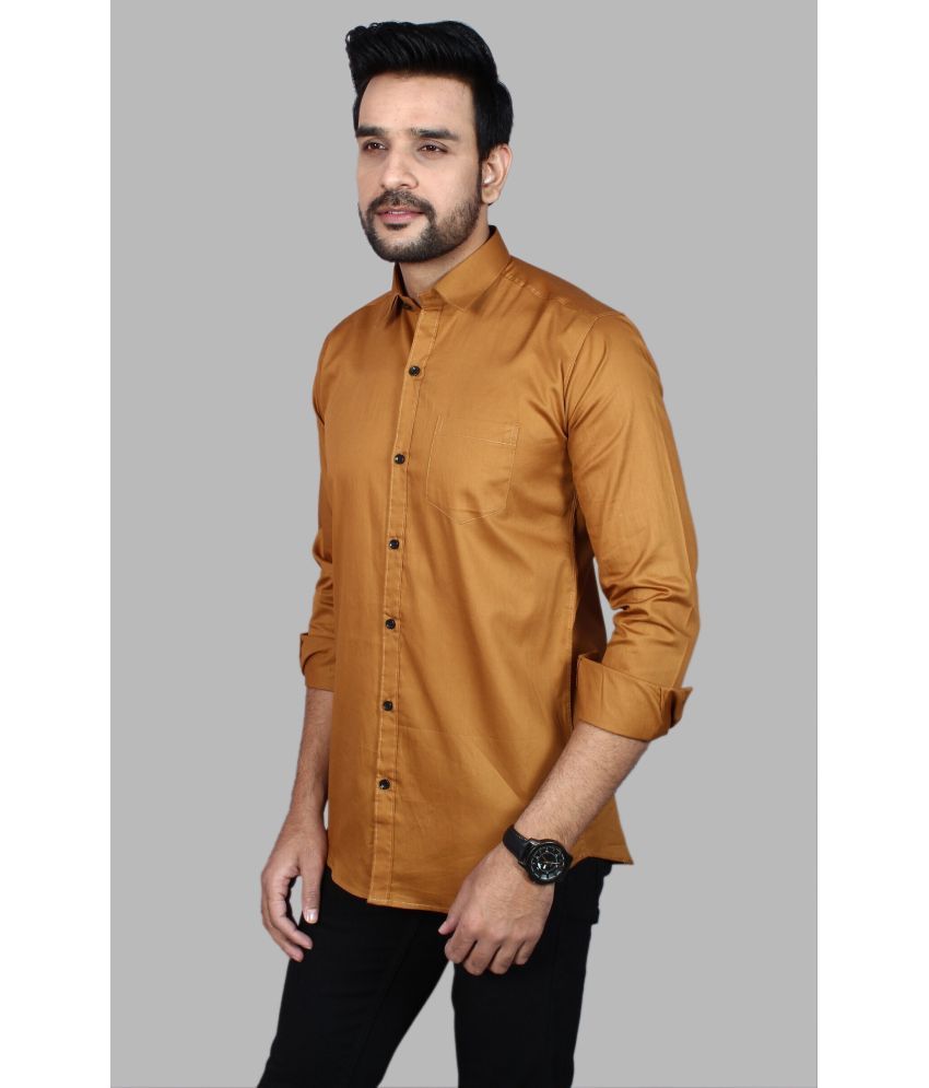     			Fatty Mouse Cotton Blend Regular Fit Solids Full Sleeves Men's Casual Shirt - Brown ( Pack of 1 )