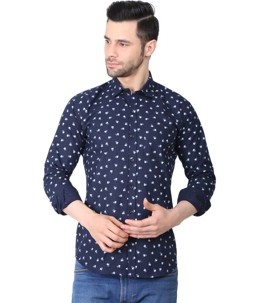     			Fatty Mouse Cotton Blend Regular Fit Printed Full Sleeves Men's Casual Shirt - Dark Blue ( Pack of 1 )