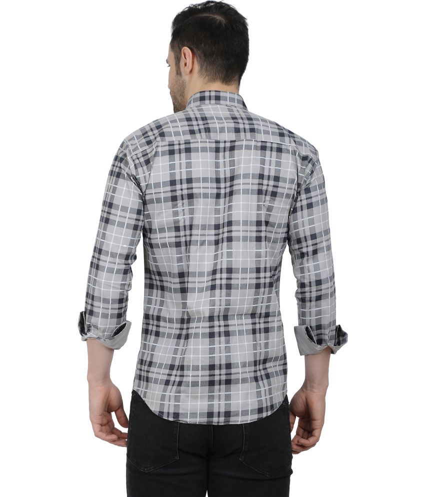     			Fatty Mouse Cotton Blend Regular Fit Checks Full Sleeves Men's Casual Shirt - Grey ( Pack of 1 )