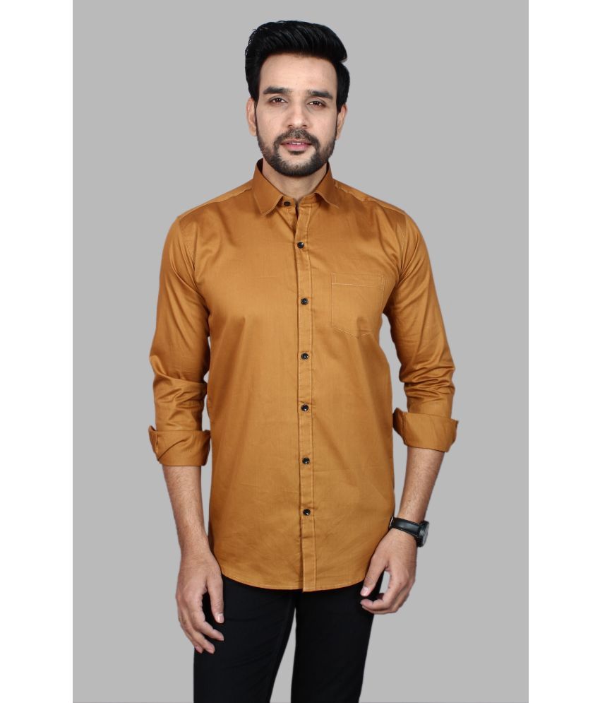     			Fatty Mouse Cotton Blend Regular Fit Solids Full Sleeves Men's Casual Shirt - Gold ( Pack of 1 )