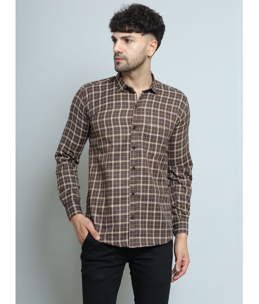     			Fatty Mouse Cotton Blend Regular Fit Checks Full Sleeves Men's Casual Shirt - Brown ( Pack of 1 )