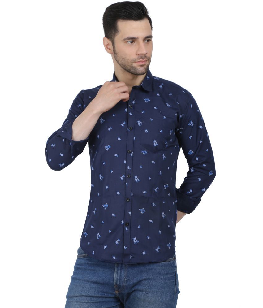     			Fatty Mouse Cotton Blend Regular Fit Printed Full Sleeves Men's Casual Shirt - Dark Blue ( Pack of 1 )