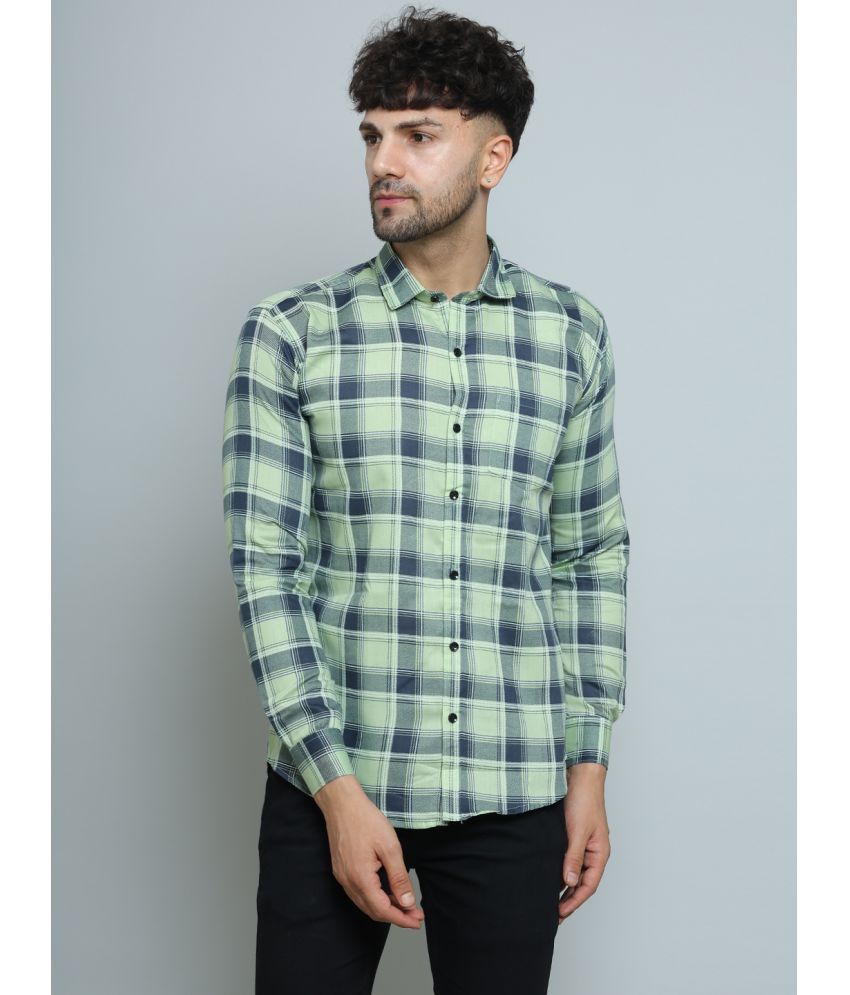     			Fatty Mouse Cotton Blend Regular Fit Checks Full Sleeves Men's Casual Shirt - Light Green ( Pack of 1 )