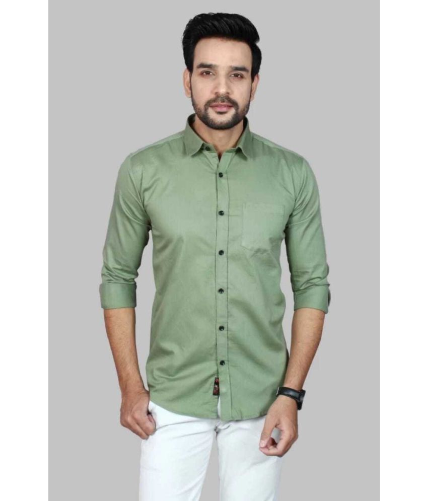     			Fatty Mouse Cotton Blend Regular Fit Solids Full Sleeves Men's Casual Shirt - Light Green ( Pack of 1 )