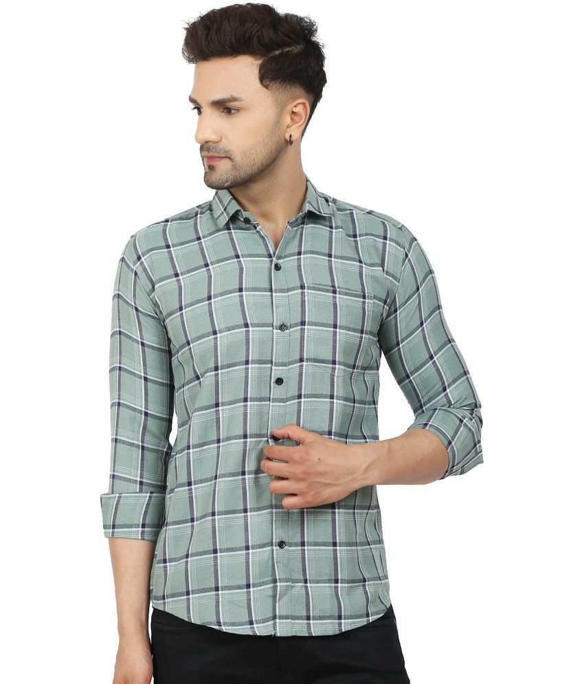     			Fatty Mouse Cotton Blend Regular Fit Checks Full Sleeves Men's Casual Shirt - Light Green ( Pack of 1 )