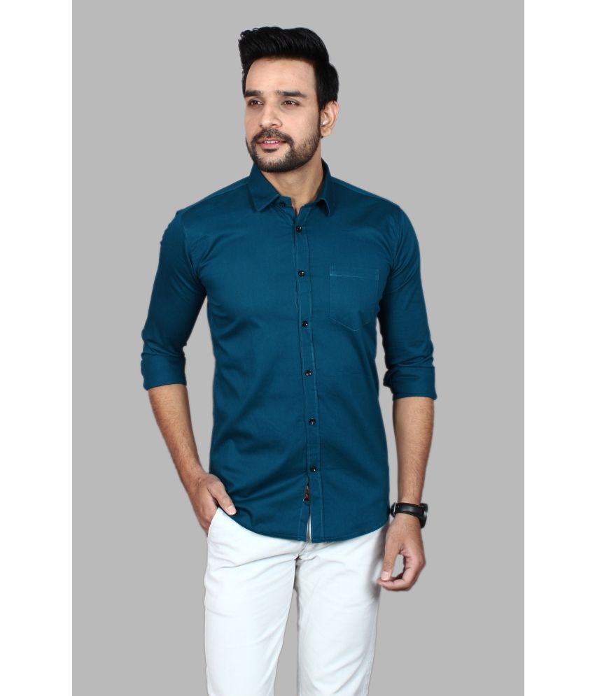     			Fatty Mouse Cotton Blend Regular Fit Solids Full Sleeves Men's Casual Shirt - Dark Blue ( Pack of 1 )