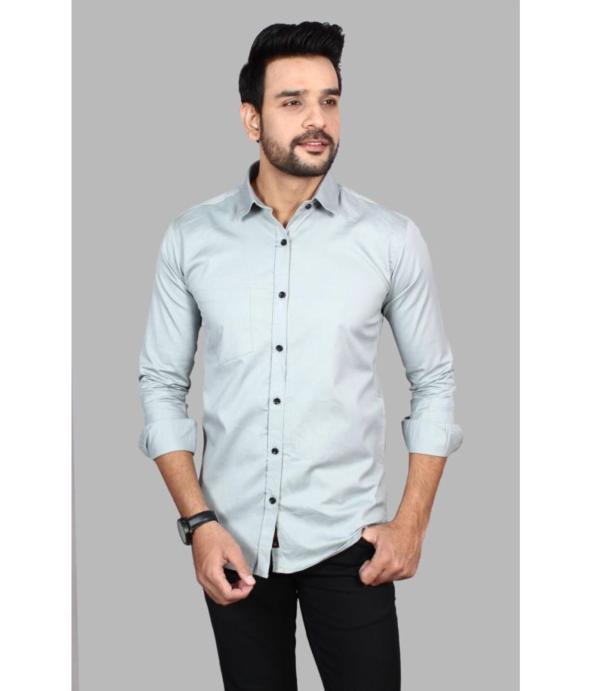     			Fatty Mouse Cotton Blend Regular Fit Solids Full Sleeves Men's Casual Shirt - Grey ( Pack of 1 )